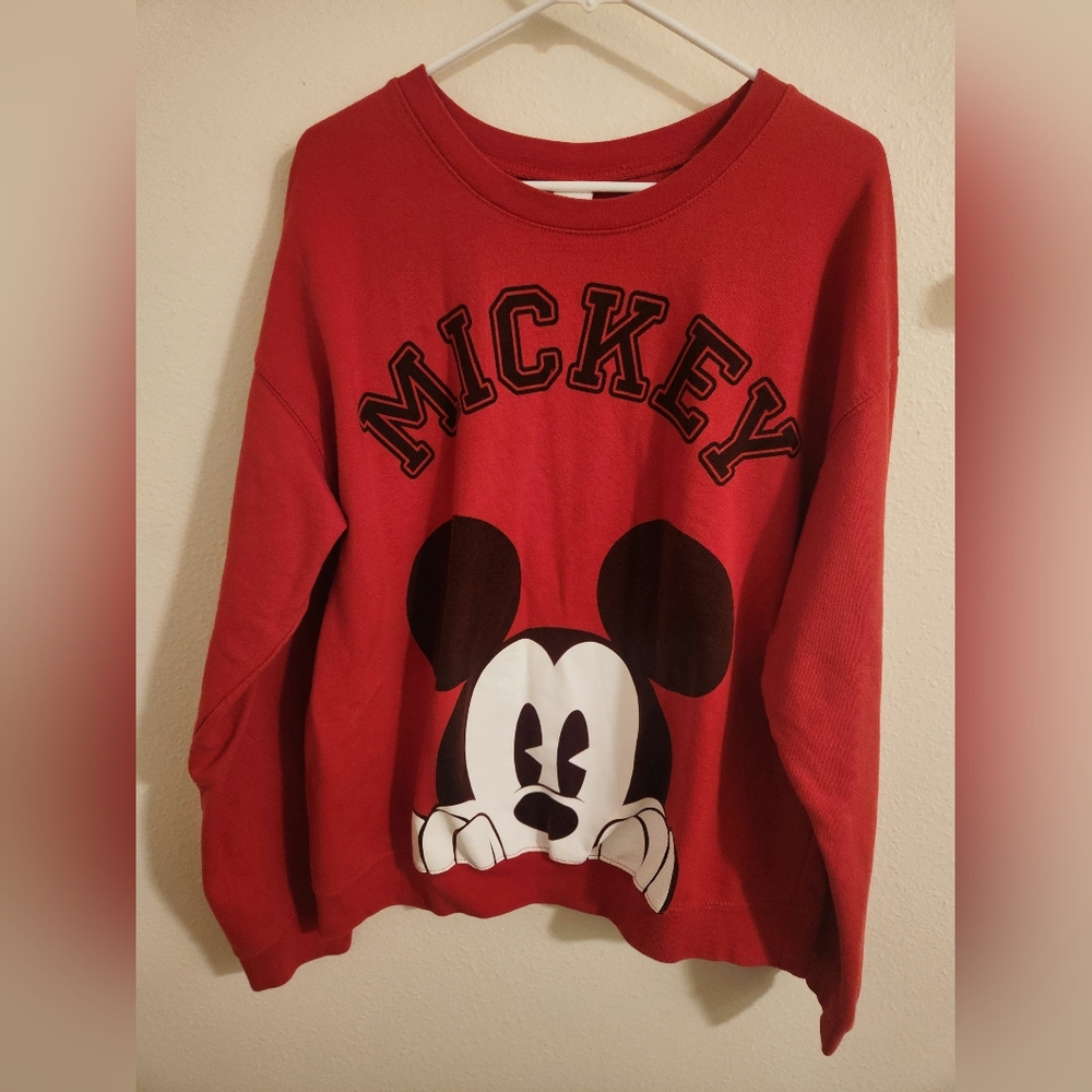 Disney Mickey Mouse Graphic Crew Neck Red Pullover Sweatshirt Women’s XXL
